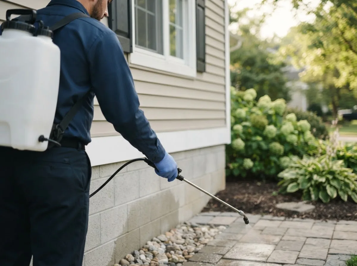 Pest control technician inspecting a home in Enochs, TX